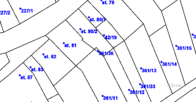 Parcela st. 361/36 v KÚ Kojátky, Katastrální mapa