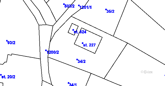 Parcela st. 227 v KÚ Kojčice, Katastrální mapa