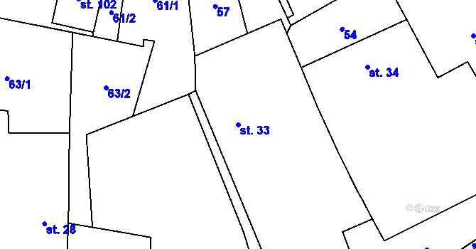 Parcela st. 33 v KÚ Kojčice, Katastrální mapa