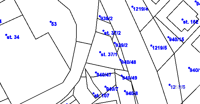 Parcela st. 37/1 v KÚ Kojčice, Katastrální mapa