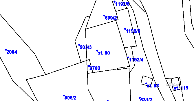 Parcela st. 50 v KÚ Kojčice, Katastrální mapa