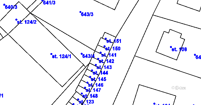 Parcela st. 141 v KÚ Kojčice, Katastrální mapa