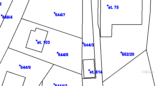 Parcela st. 644/3 v KÚ Kojčice, Katastrální mapa