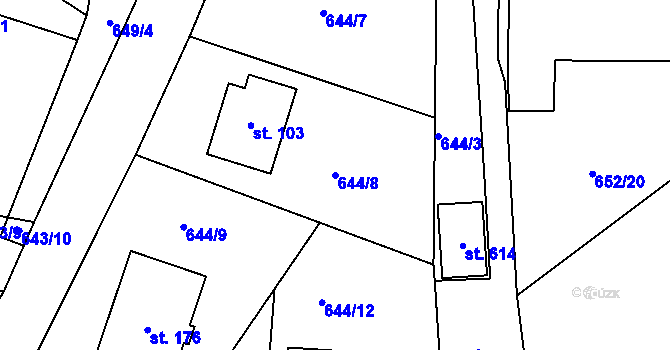 Parcela st. 644/8 v KÚ Kojčice, Katastrální mapa
