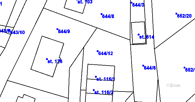 Parcela st. 644/12 v KÚ Kojčice, Katastrální mapa