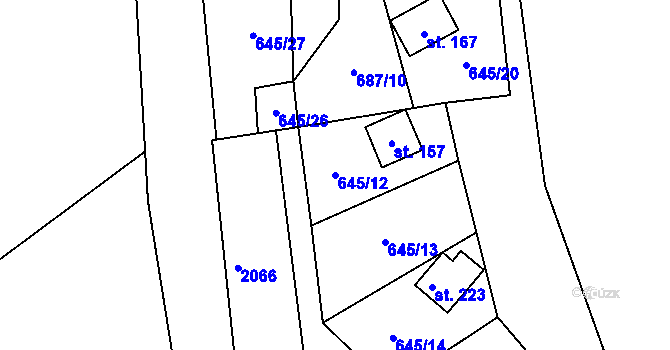Parcela st. 645/12 v KÚ Kojčice, Katastrální mapa