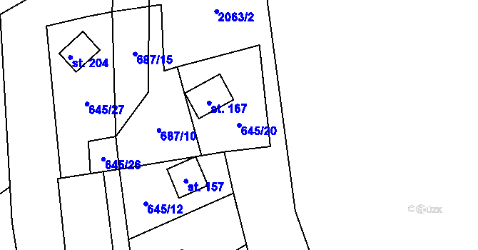 Parcela st. 645/20 v KÚ Kojčice, Katastrální mapa