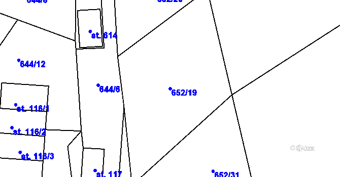 Parcela st. 652/19 v KÚ Kojčice, Katastrální mapa