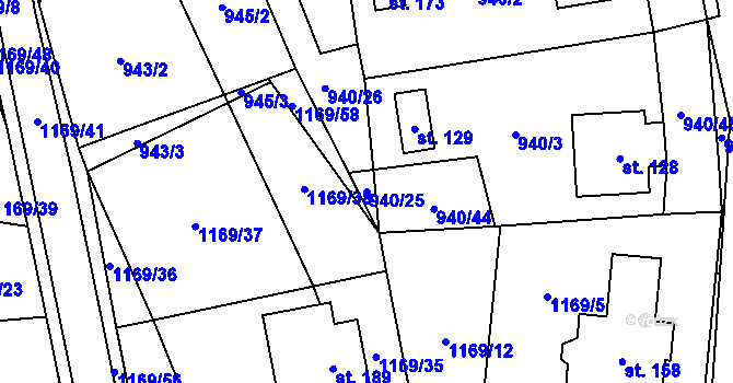 Parcela st. 940/25 v KÚ Kojčice, Katastrální mapa
