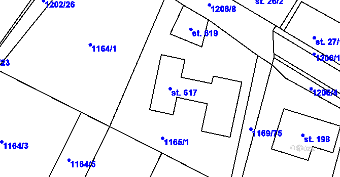 Parcela st. 617 v KÚ Kojčice, Katastrální mapa