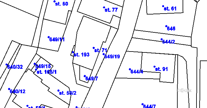 Parcela st. 649/19 v KÚ Kojčice, Katastrální mapa