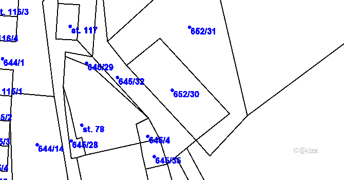 Parcela st. 652/30 v KÚ Kojčice, Katastrální mapa