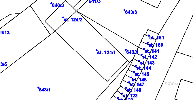 Parcela st. 124/1 v KÚ Kojčice, Katastrální mapa