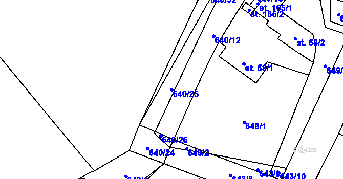 Parcela st. 640/25 v KÚ Kojčice, Katastrální mapa