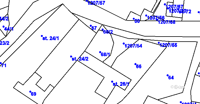 Parcela st. 68/1 v KÚ Kojčice, Katastrální mapa