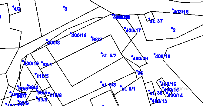 Parcela st. 6/2 v KÚ Služátky u Pelhřimova, Katastrální mapa