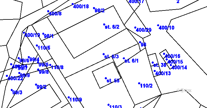 Parcela st. 6/3 v KÚ Služátky u Pelhřimova, Katastrální mapa