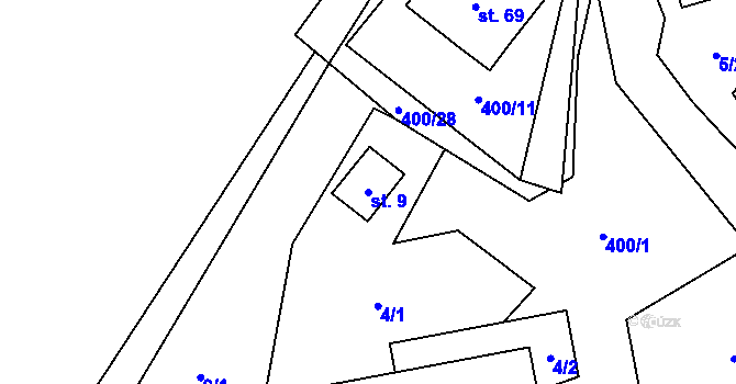 Parcela st. 9 v KÚ Služátky u Pelhřimova, Katastrální mapa