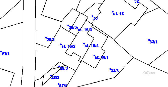 Parcela st. 16/4 v KÚ Služátky u Pelhřimova, Katastrální mapa