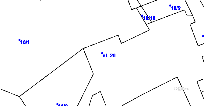 Parcela st. 20 v KÚ Služátky u Pelhřimova, Katastrální mapa