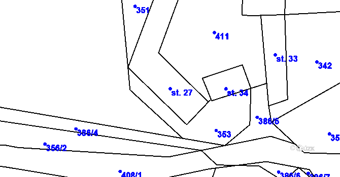 Parcela st. 27 v KÚ Služátky u Pelhřimova, Katastrální mapa