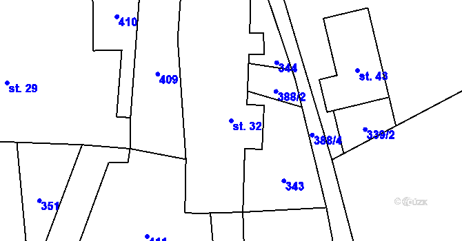Parcela st. 32 v KÚ Služátky u Pelhřimova, Katastrální mapa