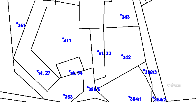 Parcela st. 33 v KÚ Služátky u Pelhřimova, Katastrální mapa