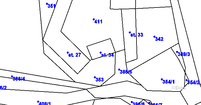 Parcela st. 34 v KÚ Služátky u Pelhřimova, Katastrální mapa