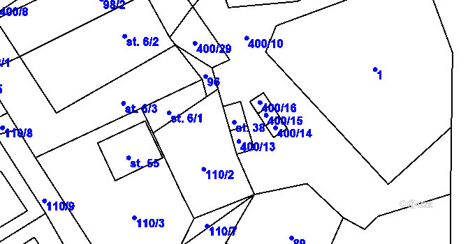Parcela st. 38 v KÚ Služátky u Pelhřimova, Katastrální mapa