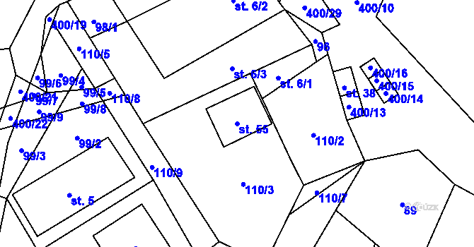 Parcela st. 55 v KÚ Služátky u Pelhřimova, Katastrální mapa