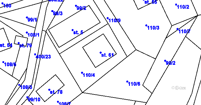 Parcela st. 61 v KÚ Služátky u Pelhřimova, Katastrální mapa