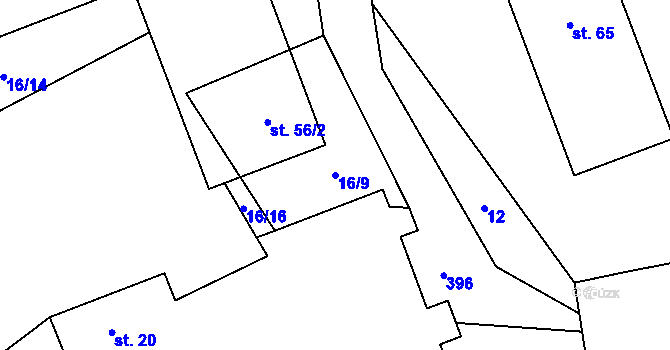Parcela st. 16/9 v KÚ Služátky u Pelhřimova, Katastrální mapa