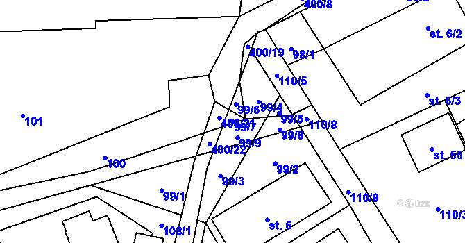Parcela st. 99/7 v KÚ Služátky u Pelhřimova, Katastrální mapa