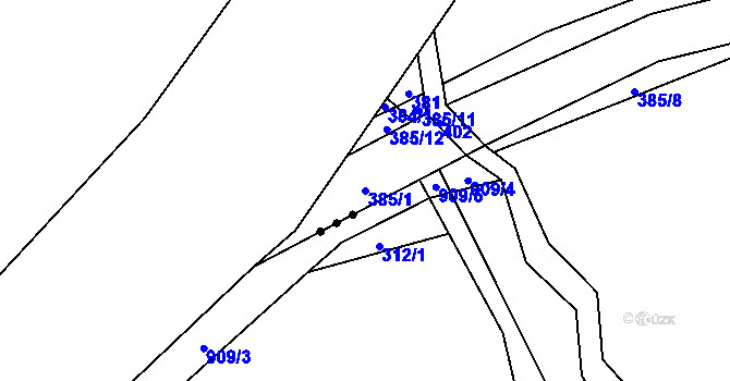 Parcela st. 385/1 v KÚ Služátky u Pelhřimova, Katastrální mapa