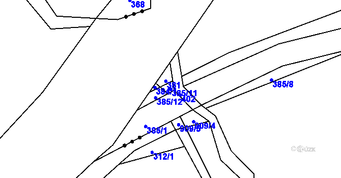 Parcela st. 385/11 v KÚ Služátky u Pelhřimova, Katastrální mapa