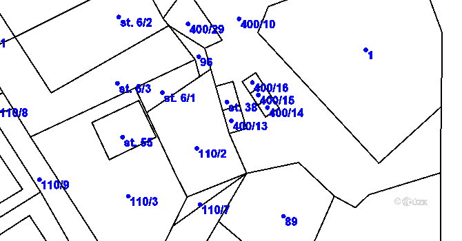 Parcela st. 400/13 v KÚ Služátky u Pelhřimova, Katastrální mapa