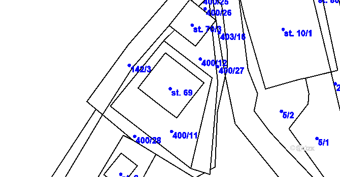 Parcela st. 69 v KÚ Služátky u Pelhřimova, Katastrální mapa