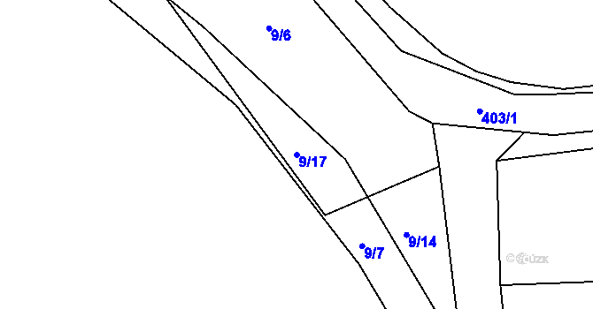 Parcela st. 9/17 v KÚ Služátky u Pelhřimova, Katastrální mapa