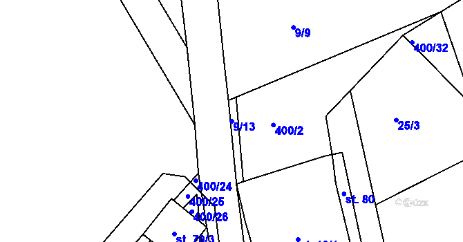 Parcela st. 9/13 v KÚ Služátky u Pelhřimova, Katastrální mapa