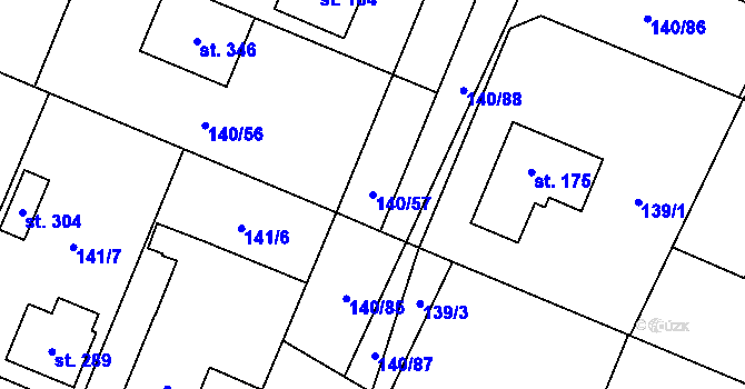 Parcela st. 140/57 v KÚ Kojetice u Prahy, Katastrální mapa
