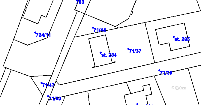 Parcela st. 284 v KÚ Kojetice u Prahy, Katastrální mapa