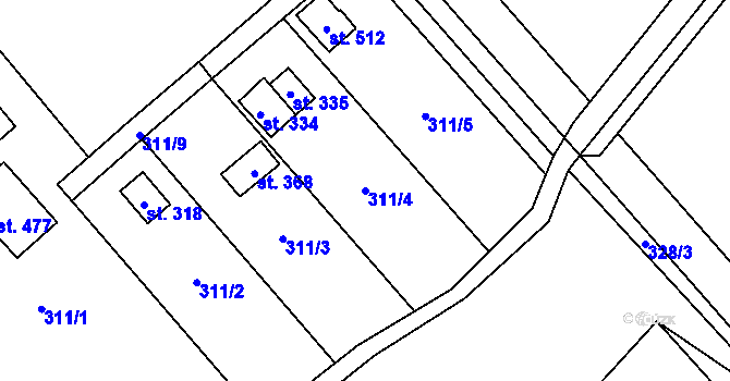 Parcela st. 311/4 v KÚ Kojetice u Prahy, Katastrální mapa