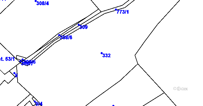 Parcela st. 332 v KÚ Kojetice u Prahy, Katastrální mapa