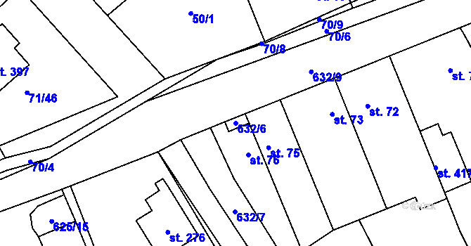 Parcela st. 632/6 v KÚ Kojetice u Prahy, Katastrální mapa