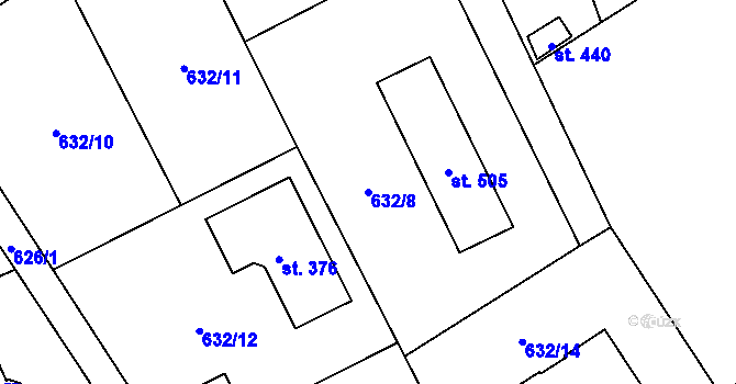 Parcela st. 632/8 v KÚ Kojetice u Prahy, Katastrální mapa