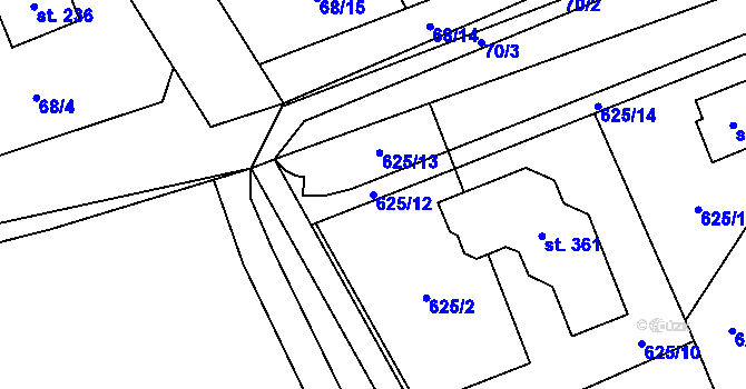 Parcela st. 625/12 v KÚ Kojetice u Prahy, Katastrální mapa