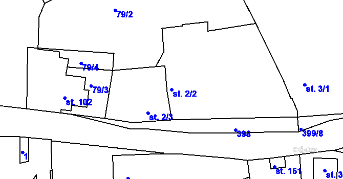 Parcela st. 2/2 v KÚ Kojetice na Moravě, Katastrální mapa