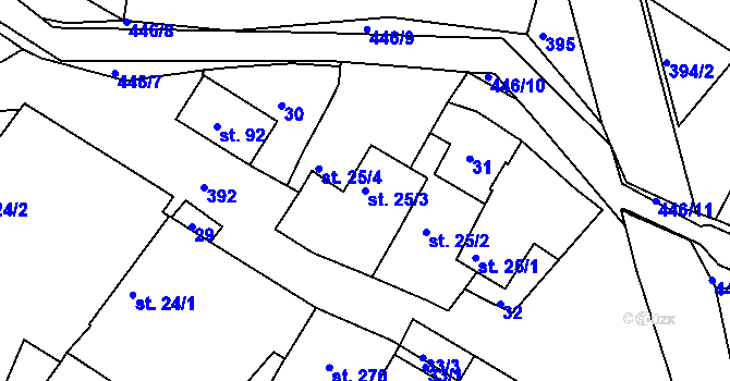 Parcela st. 25/3 v KÚ Kojetice na Moravě, Katastrální mapa