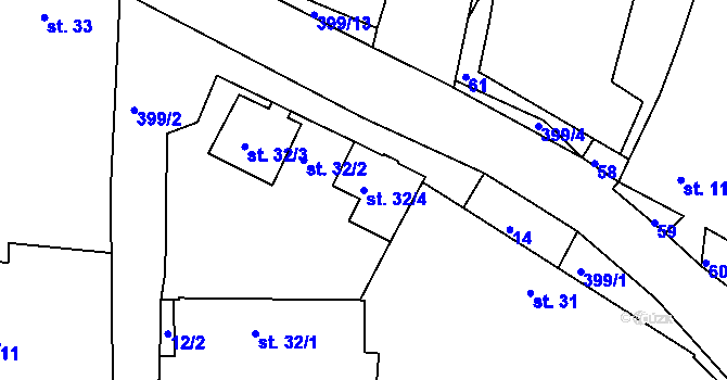 Parcela st. 32/4 v KÚ Kojetice na Moravě, Katastrální mapa