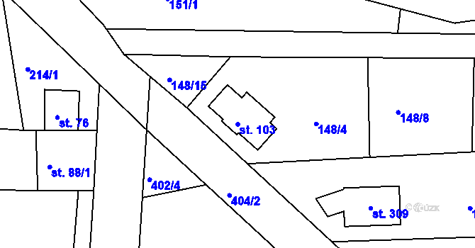 Parcela st. 103 v KÚ Kojetice na Moravě, Katastrální mapa